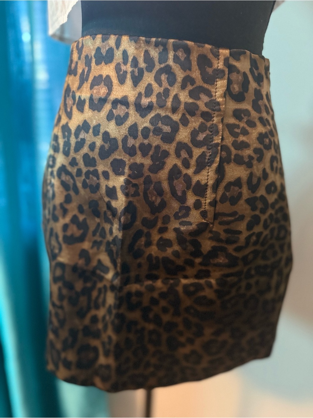 Zara Leopard Print Satin Mini Skirt - Brown/Black